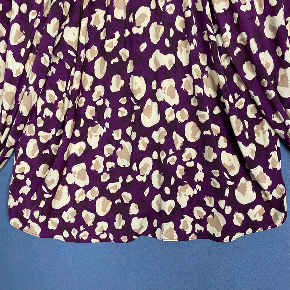 Nine West Top Women's XL Purple Beige Abstract Boat Neck Balloon Sleeve Blouse - Picture 8 of 16